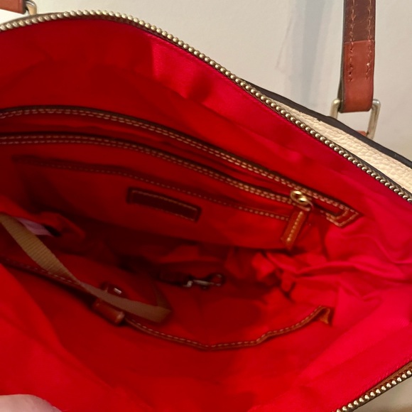 Dooney & Bourke White and Brown Leather Tote Bag - Picture 3 of 4